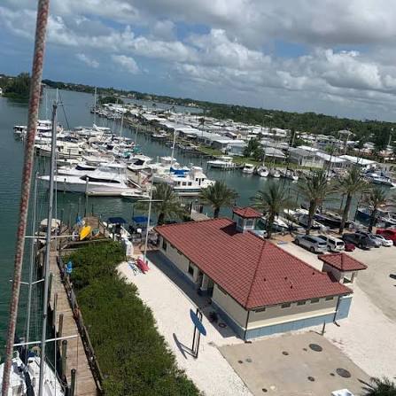 Aerial view of Fisherman's Wharf Marina in Venice, FL